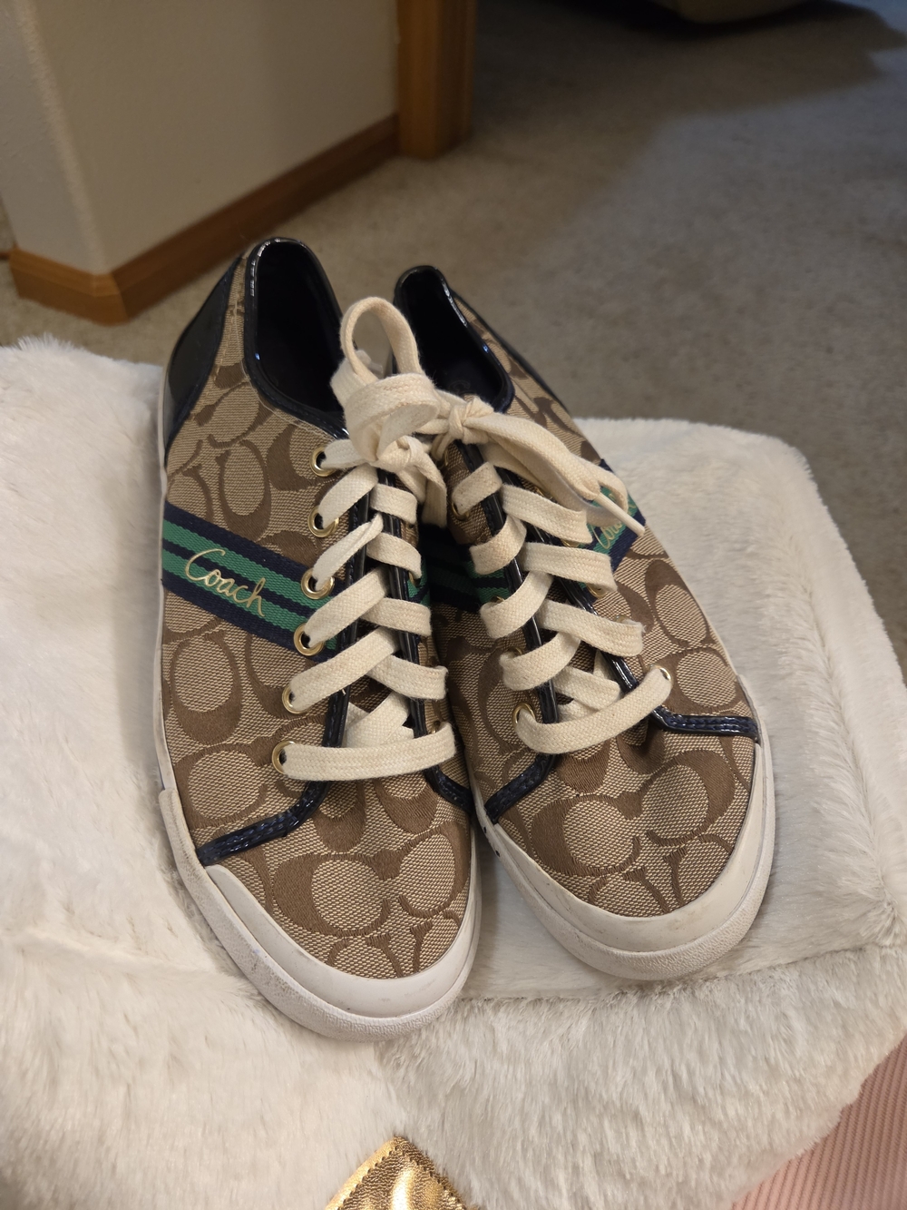 Coach Black Patent Leather Sneakers with Gold Trim